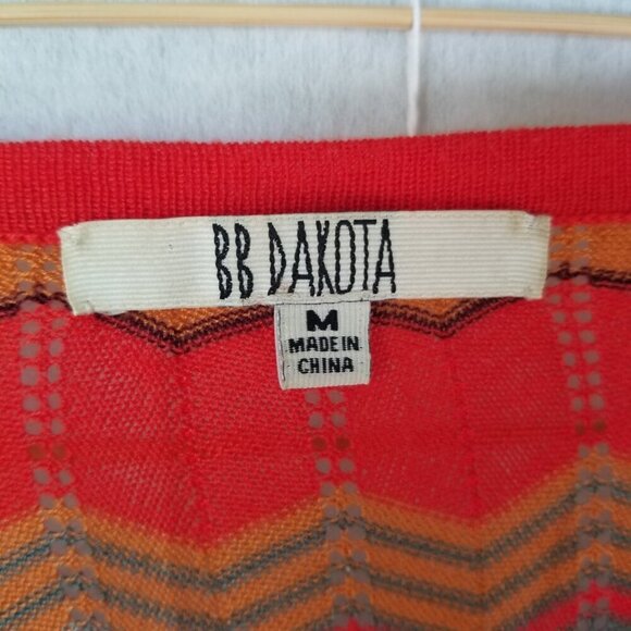BB Dakota Chevron Stripe V-Neck Sweater Size Medium Colorful Long Sleeves Orange - Picture 4 of 9